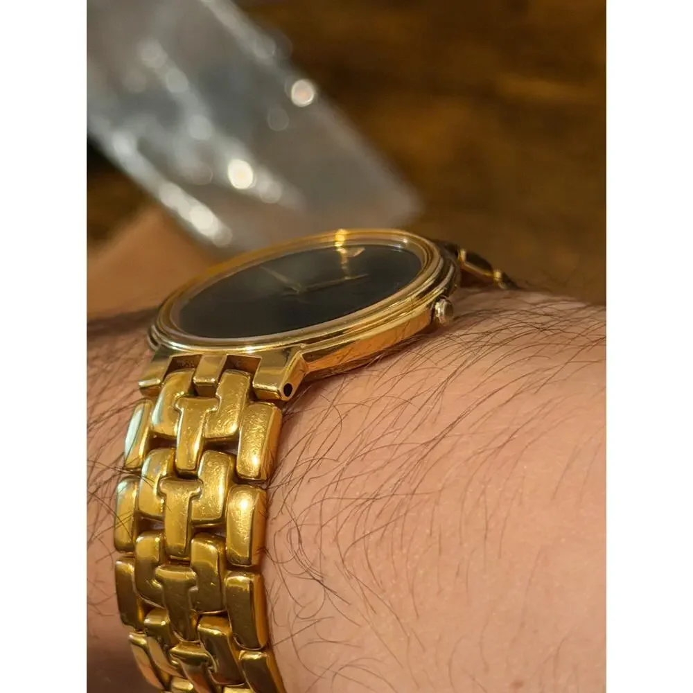 Seiko Lassale Gold Tone Quartz Watch Black Dial Date Integrated Bracelet